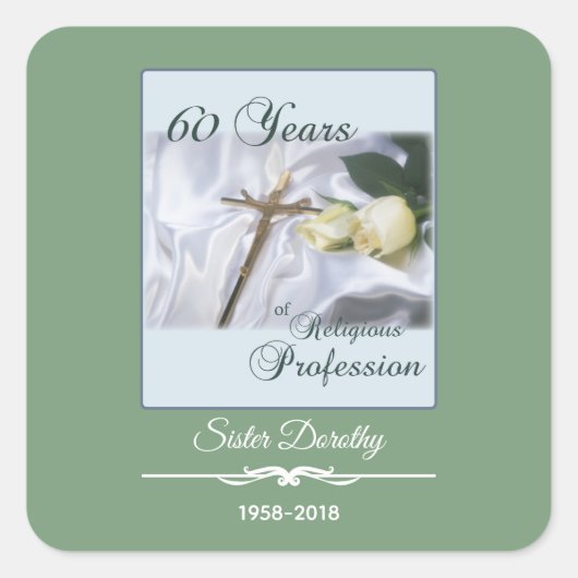 Personaliseer, 60 jaar religieus beroep vierkante sticker (Voorkant)