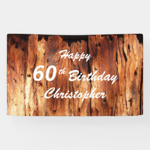 Personaliseer 60th Birthday Sign Faux Weathered Wo Spandoek