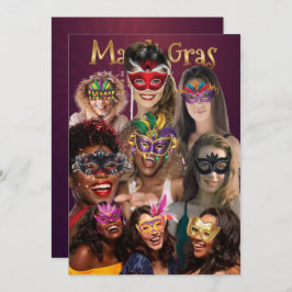 Personaliseer 9 foto maskerade maskers Mardi Gras Kaart