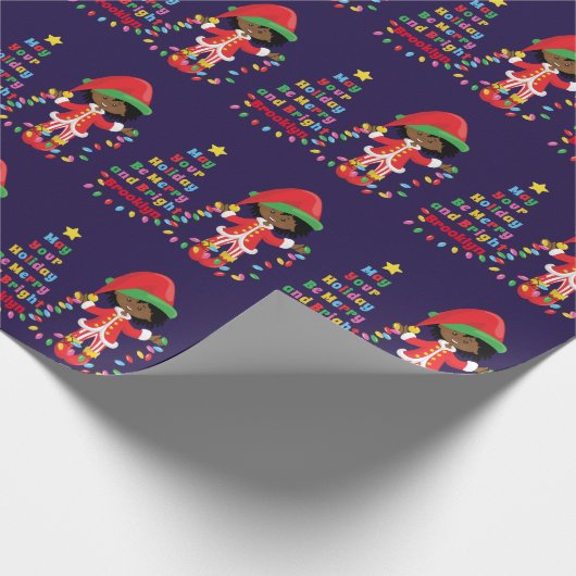 Personaliseer Afrikaans-Amerikaans meisje Elf Cadeaupapier (Hoek)