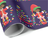 Personaliseer Afrikaans-Amerikaans meisje Elf Cadeaupapier (Rol Hoek)