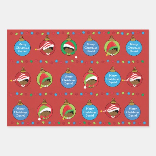 Personaliseer Afrikaanse American Boy Elf Inpakpapier Vel (Voorkant 3)