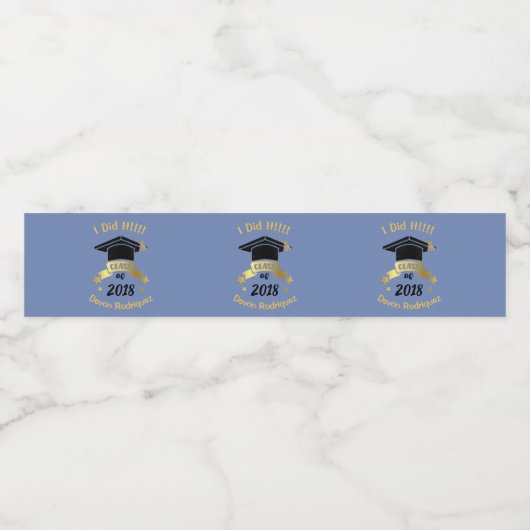 Personaliseer Afstuderen Blauwe Zwarte Waterfles Waterfles Etiket (Enkel label)