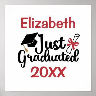 Personaliseer Afstuderen Diploma Pet Red en Black Poster