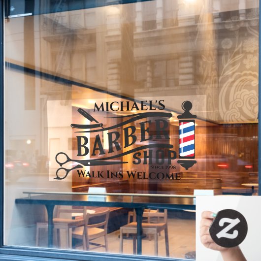 Personaliseer Algemene Kapper Winkel Paal Bedrijf Raamsticker (Cafe Raam)