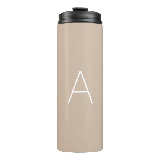 Personaliseer Alphabet initiaal beige wit Thermosbeker (Voorkant)