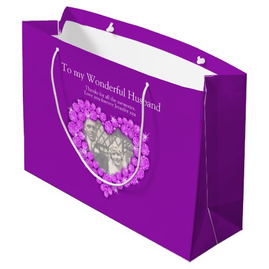 Personaliseer amethyst foto van 33 jaar paars large cadeautasje (Achterkant Gekanteld)