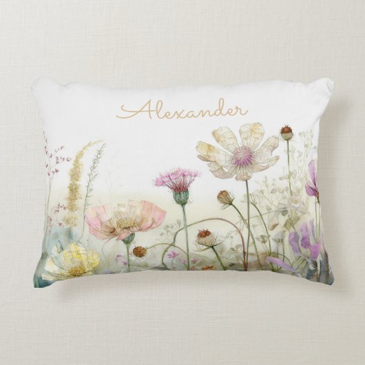 Personaliseer Aquarel veld van wilde bloemen Accent Kussen (Voorkant)
