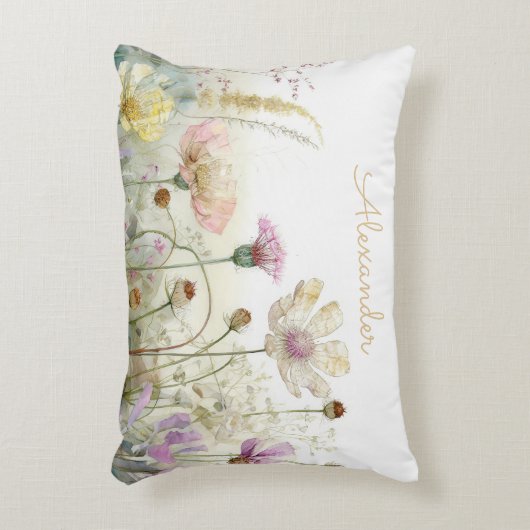Personaliseer Aquarel veld van wilde bloemen Accent Kussen (Voorkant(Verticaal))