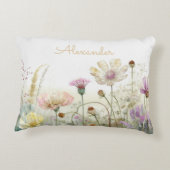 Personaliseer Aquarel veld van wilde bloemen Accent Kussen (Achterkant)