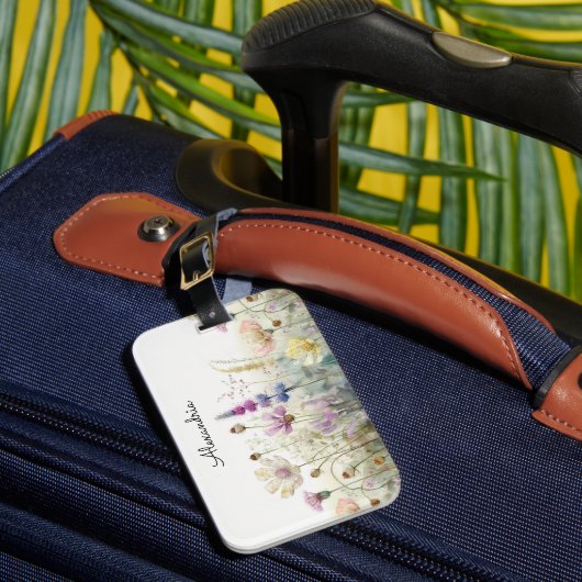 Personaliseer Aquarel veld van wilde bloemen Bagagelabel (Voorkant Insitu 1)