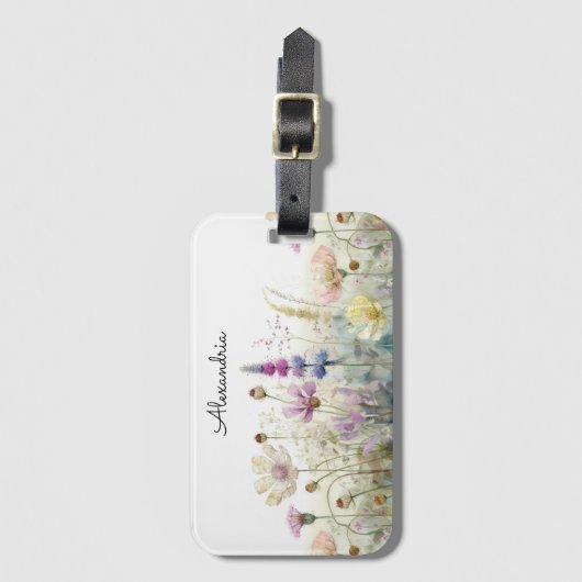 Personaliseer Aquarel veld van wilde bloemen Bagagelabel (Voorkant (verticaal))