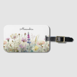 Personaliseer Aquarel veld van wilde bloemen Bagagelabel
