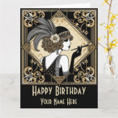 Personaliseer Art Deco Twenties Flapper Kaart No 2 (Gele Bloem)