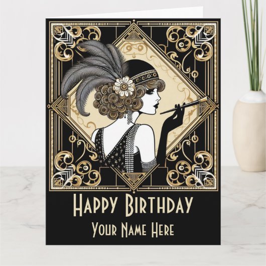 Personaliseer Art Deco Twenties Flapper Kaart No 2 (Voorkant)