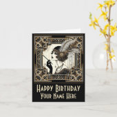 Personaliseer Art Deco Twenties Flapper No 3 Kaart (Gele Bloem)