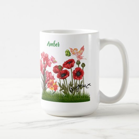 Personaliseer Aug Geboortebloemen & Stenen Koffie  Koffiemok (Rechts)
