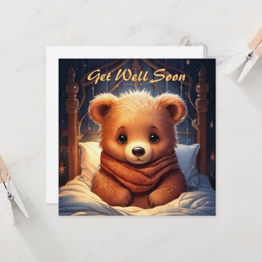 Personaliseer Baby Beer Ziek in bed Word snel gezo Kaart (Voorkant / Achterkant in situ)