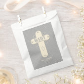 Personaliseer, Baby Dedication Cream & Grey Cross Bedankzakje (Geknipt)