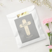 Personaliseer, Baby Dedication Cream & Grey Cross Bedankzakje (Gezegeld)