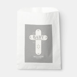 Personaliseer, Baby Dedication Cream & Grey Cross Bedankzakje