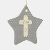 Personaliseer, Baby Dedication Cream & Grey Cross Keramisch Ornament (Rechts)