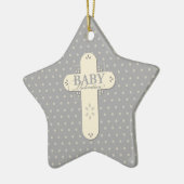 Personaliseer, Baby Dedication Cream & Grey Cross Keramisch Ornament (Links)