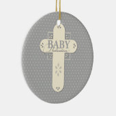 Personaliseer, Baby Dedication Cream & Grey Cross Keramisch Ornament (Rechts)