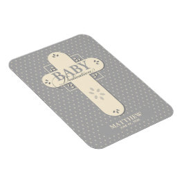 Personaliseer, Baby Dedication Cream & Grey Cross Magneet