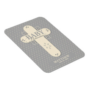 Personaliseer, Baby Dedication Cream & Grey Cross Magneet