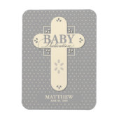 Personaliseer, Baby Dedication Cream & Grey Cross Magneet (Verticaal)