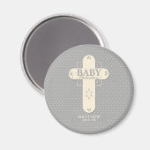 Personaliseer, Baby Dedication Cream & Grey Cross Magneet (Voorkant / Achterkant)