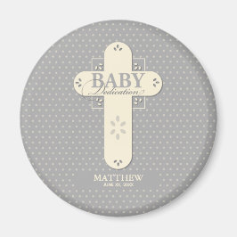Personaliseer, Baby Dedication Cream & Grey Cross Magneet