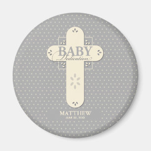 Personaliseer, Baby Dedication Cream & Grey Cross Magneet