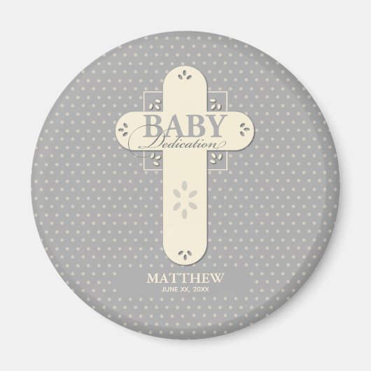 Personaliseer, Baby Dedication Cream & Grey Cross Magneet (Voorkant)
