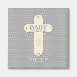 Personaliseer, Baby Dedication Cream & Grey Cross Magneet