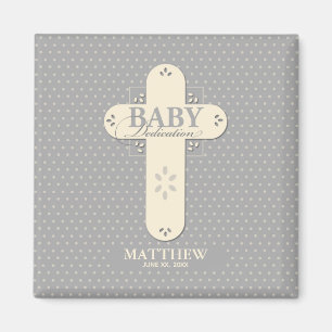 Personaliseer, Baby Dedication Cream & Grey Cross Magneet