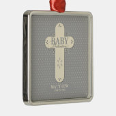 Personaliseer, Baby Dedication Cream & Grey Cross Metalen Ornament (Rechts)