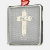 Personaliseer, Baby Dedication Cream & Grey Cross Metalen Ornament (Links)
