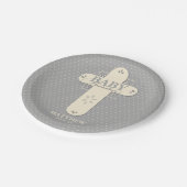 Personaliseer, Baby Dedication Cream & Grey Cross Papieren Bordje (Gekanteld)