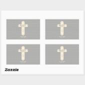 Personaliseer, Baby Dedication Cream & Grey Cross Rechthoekige Sticker (Vel)