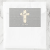 Personaliseer, Baby Dedication Cream & Grey Cross Rechthoekige Sticker (Tas)