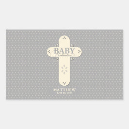 Personaliseer, Baby Dedication Cream & Grey Cross Rechthoekige Sticker