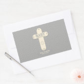 Personaliseer, Baby Dedication Cream & Grey Cross Rechthoekige Sticker (Envelop)