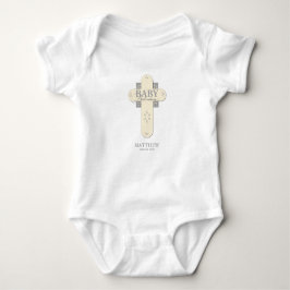 Personaliseer, Baby Dedication Cream & Grey Cross Romper