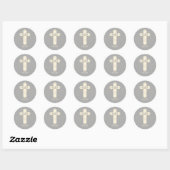 Personaliseer, Baby Dedication Cream & Grey Cross Ronde Sticker (Vel)