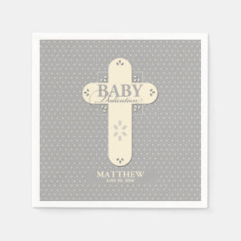 Personaliseer, Baby Dedication Cream & Grey Cross Servet