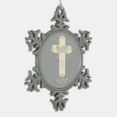 Personaliseer, Baby Dedication Cream & Grey Cross Tin Sneeuwvlok Ornament (Links)