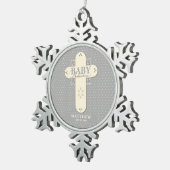 Personaliseer, Baby Dedication Cream & Grey Cross Tin Sneeuwvlok Ornament (Rechts)