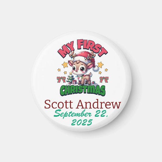 Personaliseer Baby Eerste Kerstbruine Kerstman Her Magneet (Voorkant)